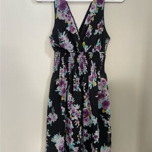 AUW Black and Purple Floral Midi Dress